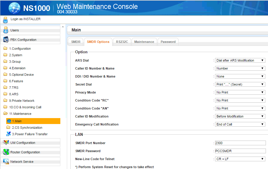 Panasonic KXNS300NS500NS700 SMDR/CDR call logging & accounting